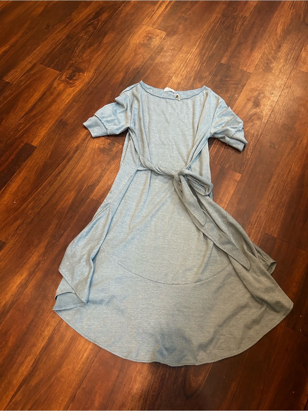 Joyfolie Soft Blue teal Tie-Waist high low ruffle Dress